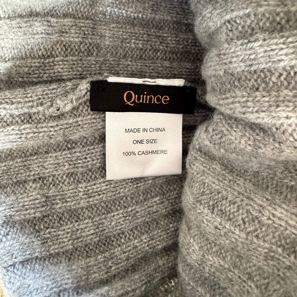 Gray Cashmere Beanie with Faux Fur Pom - Picture 2 of 3